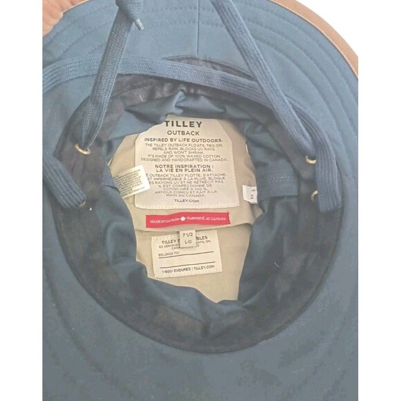 Tilley Waxed Cotton Outback Bucket Hat Sz Large Navy Blue Brim Crusher Cap TWC7 - Picture 12 of 13